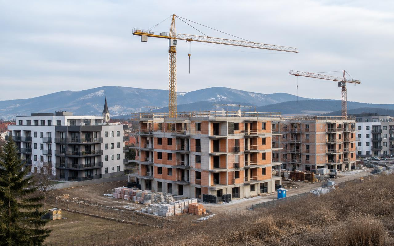 Rozostavané bytové domy so žeriavmi